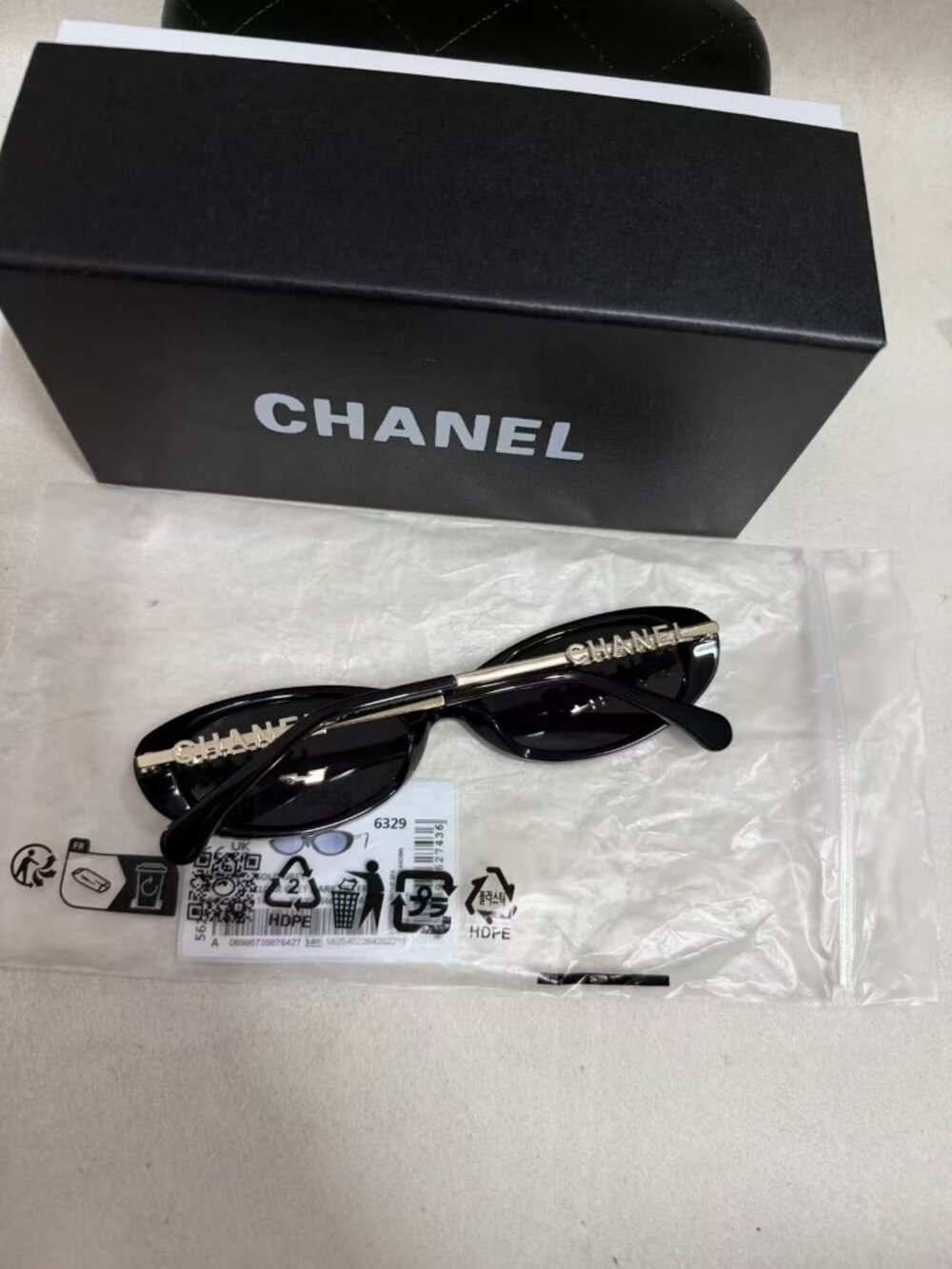 NEW CHANEL CH5565 Sunglasses Black/Gold Metal Oval Gray Lens Women's Glasses - Picture 3 of 8
